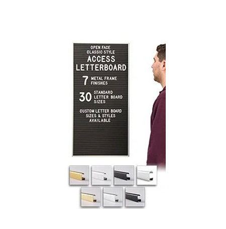 Access Letterboard | Open Face 18x36 Framed Black Vinyl Letter Board with Classic Style Metal Frame