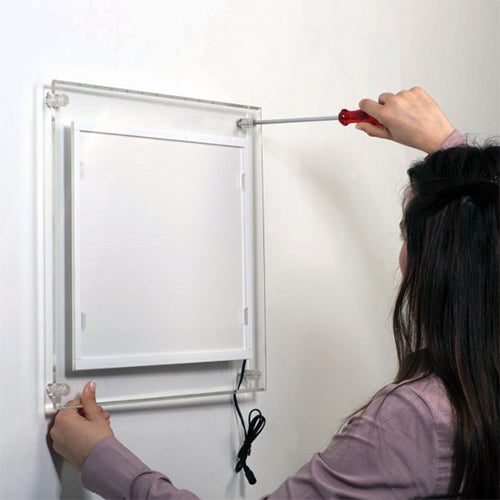 Easy to install, mount clear acrylic onto a wall with a screwdriver. (Oval Shape is not Shown, but Installation is Accurate)