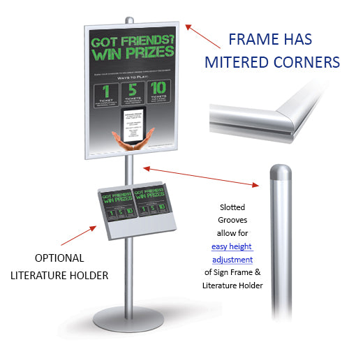 POSTO-STAND 8 Foot Floor Stand has slotted grooves to make easy height adjustments of the 24x36 Slide-In Frame