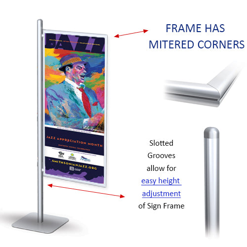 POSTO-STAND 8 Foot Floor Stand has slotted grooves to make easy height adjustments of the offset 22x56 Slide-In Frame