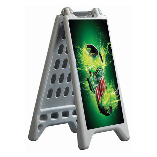 GRAY PLASTIC A-BOARD SIGN HOLDER IS MADE OF DURABLE POLYSTYRENE