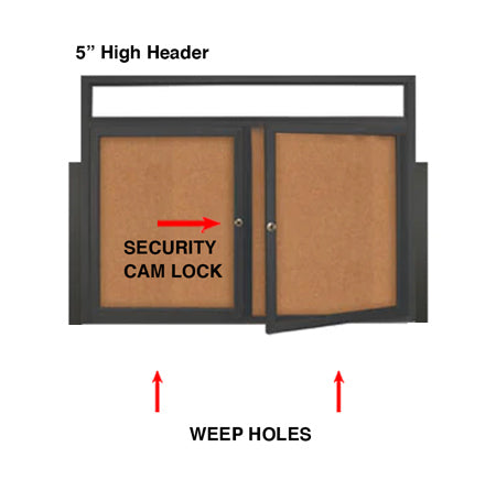 Enclosed Outdoor Bulletin Boards 72 x 30 with Header & Lights (Radius Edge) (2 DOORS)