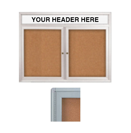 Indoor Enclosed Bulletin Boards 48 x 36 with Rounded Corners 2 Doors & Personalized Header