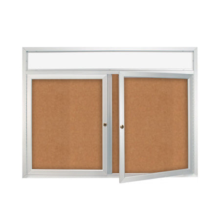 Enclosed Indoor Bulletin Boards 96 x 30 with Header & Lights (Radius Edge) (2 DOORS)