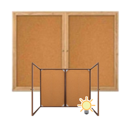 96 x 30 WOOD Indoor Enclosed Bulletin Cork Boards with Interior Lighting (2 DOORS)