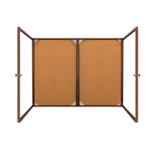 96 x 30 WOOD Indoor Enclosed Bulletin Cork Boards with Interior Lighting (2 DOORS)