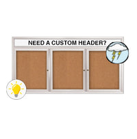 Enclosed Outdoor Bulletin Boards 84 x 24 with Header & Lights (Radius Edge) (3 DOORS)