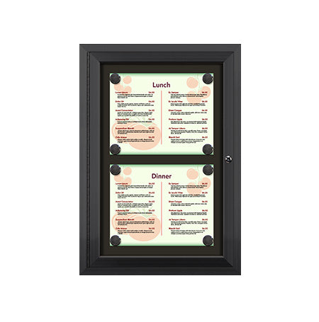 Outdoor Enclosed Magnetic Restaurant Menu Display Case | 14" x 11" Landscape | Holds Two Landscape Menus STACKED