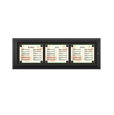 Outdoor Enclosed Magnetic Restaurant Menu Display Case | 14" x 11" Landscape | Holds Three Landscape Menus ACROSS