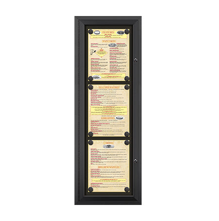 Outdoor Enclosed Magnetic Restaurant Menu Display Case | Tall, Wall Mount Metal Cabinet Holds Three 11" x 14" Portrait Menus STACKED