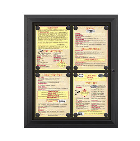 Outdoor Enclosed Magnetic Restaurant Menu Display Case | 11" x 14" Portrait | Holds Four Portrait Menus 2 TOP 2 BOTTOM