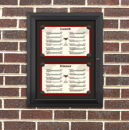 Outdoor Enclosed Magnetic Restaurant Menu Display Case | 17" x 11" Landscape | Holds Two Landscape Menus STACKED