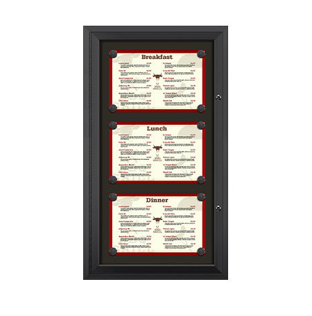 Outdoor Enclosed Magnetic Restaurant Menu Display Case | 17" x 11" Landscape | Holds Three Landscape Menus STACKED