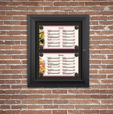 Outdoor Enclosed Magnetic Restaurant Menu Display Case | 14" x 8 1/2" Landscape | Holds Two Landscape Menus STACKED