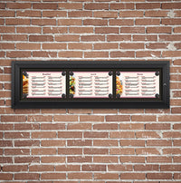 Outdoor Enclosed Magnetic Restaurant Menu Display Case | 14" x 8 1/2" Landscape | Holds Three Landscape Menus ACROSS