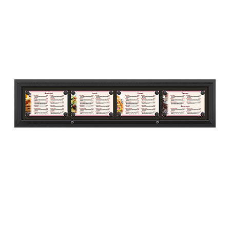 Outdoor Enclosed Magnetic Restaurant Menu Display Case | 14" x 8 1/2" Landscape | Holds Four Landscape Menus ACROSS