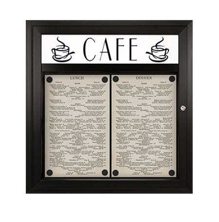 MAGNETIC Outdoor Enclosed Menu Case 29x30 with Pre-Printed Restaurant Menu Display Header | CAFE | MENU | BISTRO | TODAY"S SPECIALS + Custom Headers