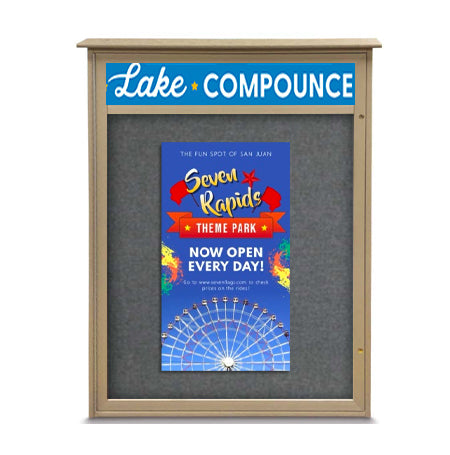 30x40 Outdoor Cork Board Message Center with Header - LEFT Hinged (Image Not to Scale)