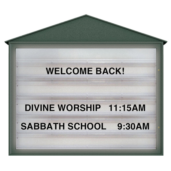 Cathedral-style 40" x 54" Wall Mount Outdoor Message Center Reader Board | Woodland Green Finish