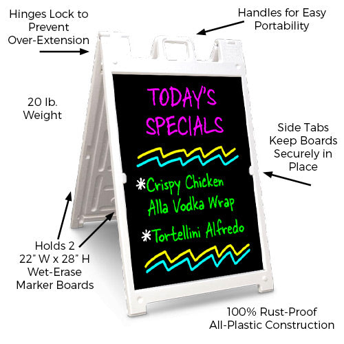 STREET-MASTER A-Board 22x28 Outdoor Sidewalk Plastic Sign Board A-Frame with Wet Erase Black Marker Kit, 2-Sided