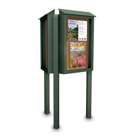 Three-Sided 36 x 48 Outdoor Message Center | Eco-Design, Recycled, Faux Wood Built Kiosk with Enclosed Bulletin Boards