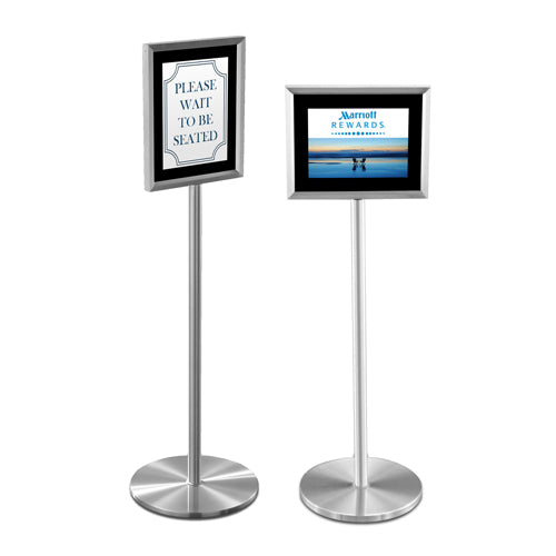 16x16 Deluxe Satin Silver Aluminum Sign Holder Floorstand Displays (Top Loading Design) with Black Velour Backer Panel