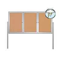 Freestanding 3 Door Outdoor Enclosed Bulletin Board 96x30 with Posts