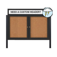 Freestanding Enclosed Outdoor Bulletin Boards 60" x 60" with Message Header and Posts (2 DOORS)