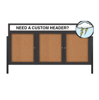 Freestanding Enclosed Outdoor Bulletin Boards 84" x 24" with Message Header and Posts (3 DOORS)