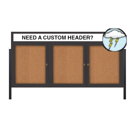 Freestanding Enclosed Outdoor Bulletin Boards 72" x 36" with Message Header and Posts (3 DOORS)