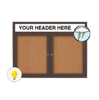 84 x 30 Enclosed Outdoor Bulletin Boards with Header & Lights 2 DOOR