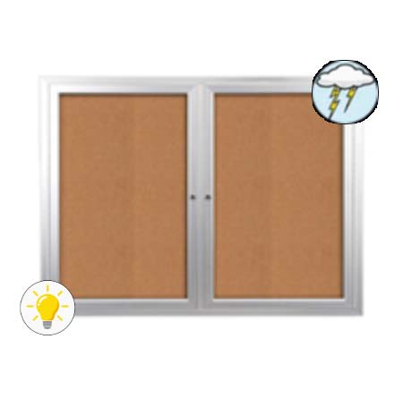 Enclosed Outdoor Bulletin Boards 60 x 36 with Interior Lighting and Radius Edge (2 DOORS)