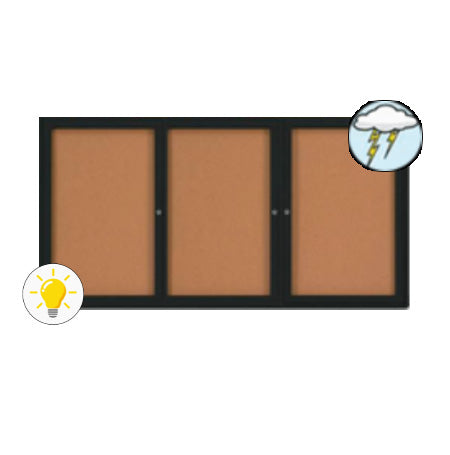 Enclosed Outdoor Bulletin Boards 84 x 30 with Interior Lighting and Radius Edge (3 DOORS)