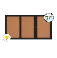 Enclosed Outdoor Bulletin Boards 72 x 30 with Interior Lighting and Radius Edge (3 DOORS)