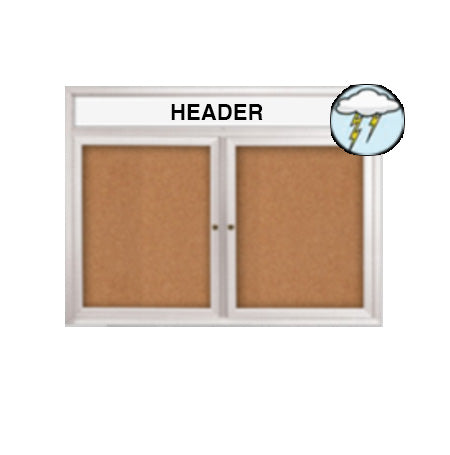 96x30 Outdoor Bulletin Boards with Two Doors + Message Header + Sleek Radius Edge Display Case Corners