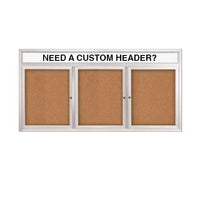 Enclosed Indoor Enclosed Bulletin Boards 96 x 24 w Message Header + Radius Edge 3 DOOR