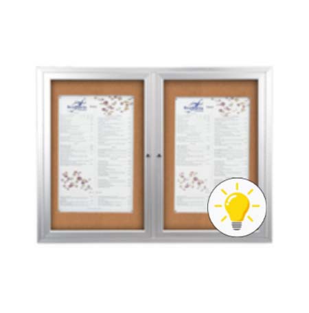 60 x 24 INDOOR Enclosed Bulletin Boards with Lights (2 DOORS)