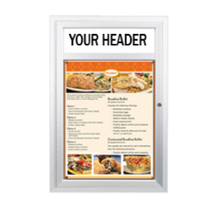 Indoor Enclosed Restaurant Menu Cases with Header | Single Locking Door