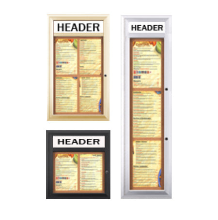 Indoor Enclosed Menu Cases with Header (8 1/2" x 14" Portrait Menus)