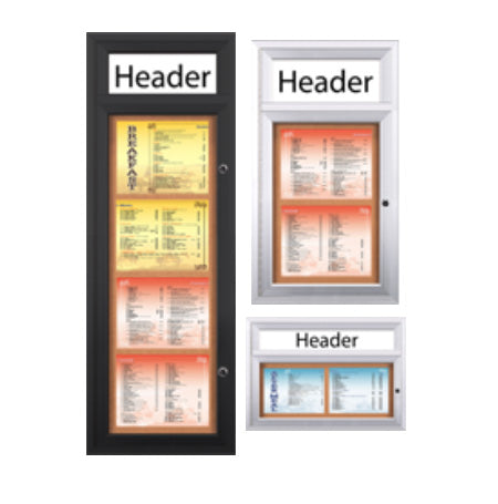 Indoor Menu Cases w Radius Edges + Header & Lights for 8 1/2 x 11 Landscape Size Menus