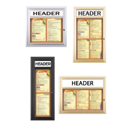 Indoor Enclosed Menu Cases with Header & Lights (8 1/2" x 14" Portrait Menus) (Radius Edge)