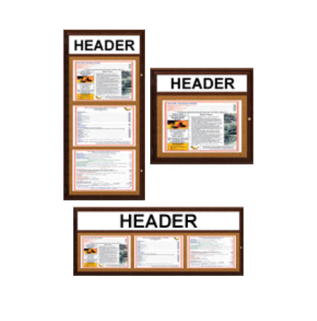 Indoor Enclosed Wood Menu Cases with Header (11" x 17" Landscape Menus)