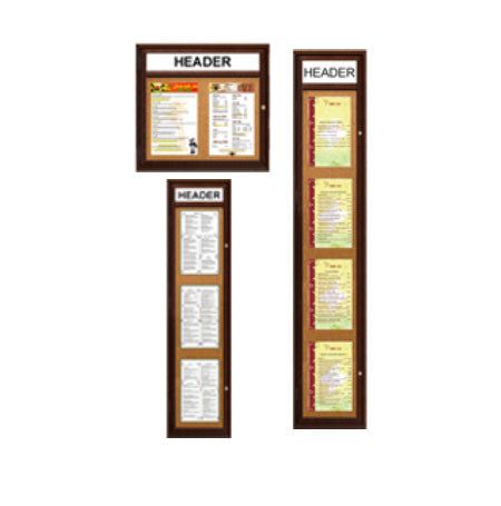 Indoor Enclosed Wood Menu Cases with Header (11" x 17" Portrait Menus)