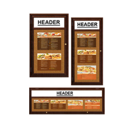 Indoor Enclosed Wood Menu Cases with Header (8 1/2" x 11" Landscape Menus)