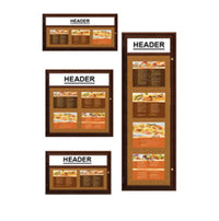 Indoor Enclosed Wood Menu Cases with Header & Lights (8 1/2" x 11" Landscape Menus)