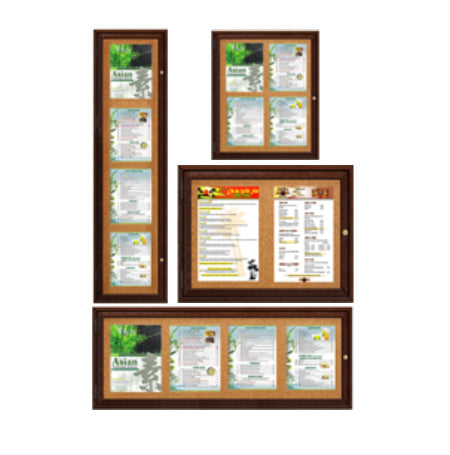 Indoor Enclosed Wood Menu Cases with Lights (8 1/2" x 14" Portrait Menus)