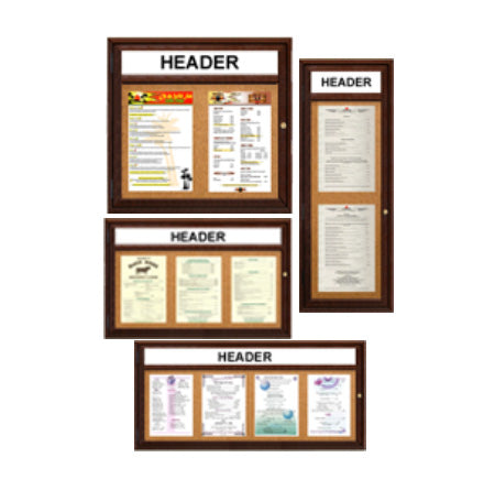 Indoor Enclosed Wood Menu Cases with Header (8 1/2" x 14" Portrait Menus)