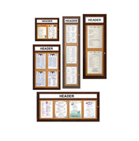 Indoor Enclosed Wood Menu Cases with Header & Lights (8 1/2" x 14" Portrait Menus)