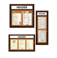 Indoor Enclosed Wood Menu Cases with Header (8 1/2" x 11" Portrait Menus)