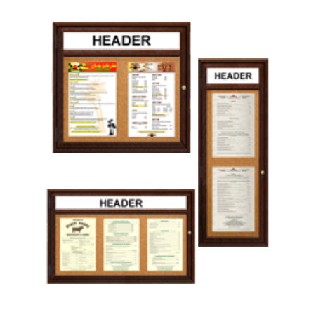 Indoor Enclosed Wood Menu Cases with Header (8 1/2" x 11" Portrait Menus)